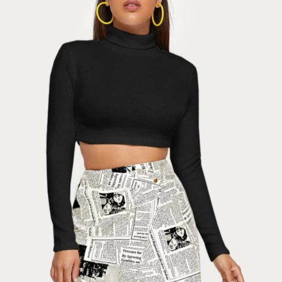 Turtle Neck Slim Crop Tee - Picture 5 of 9